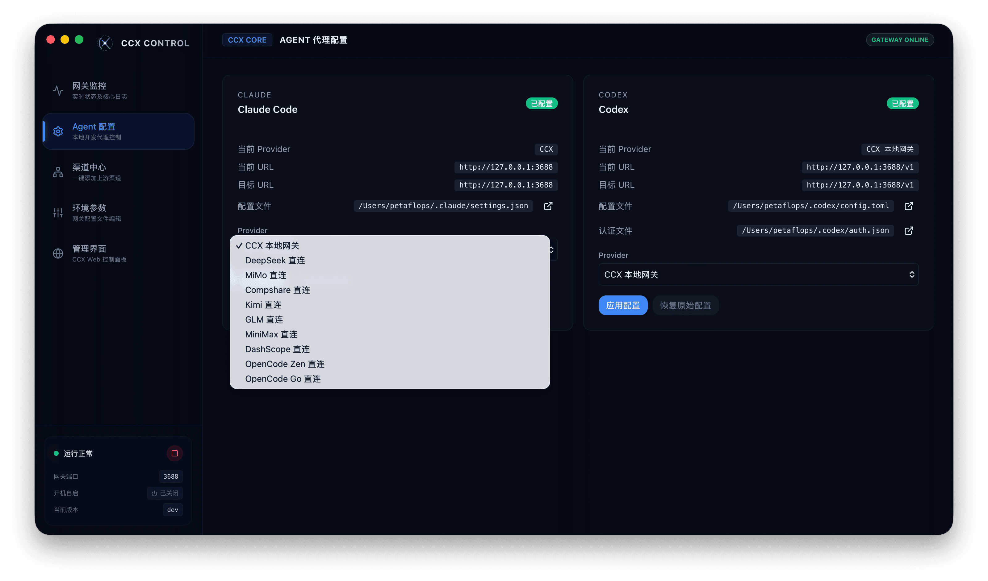 Agent Config 配置界面